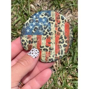 Animal Print Patriotic American Flag Car Coasters 2 Pack